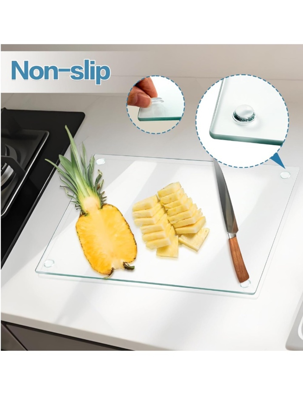 4 Pack 2 Sizes Glass Cutting Board with Anti-Slip Pads, Rectangle - SHIP ALONE - Picture 4 of 7